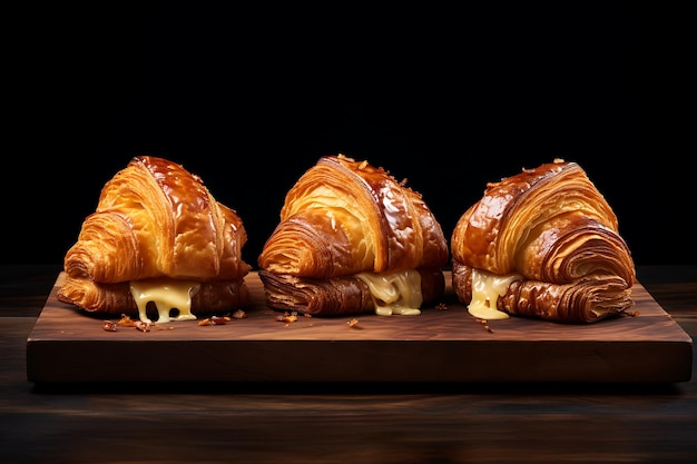 Croissant-sandwiches op een donker houten oppervlak