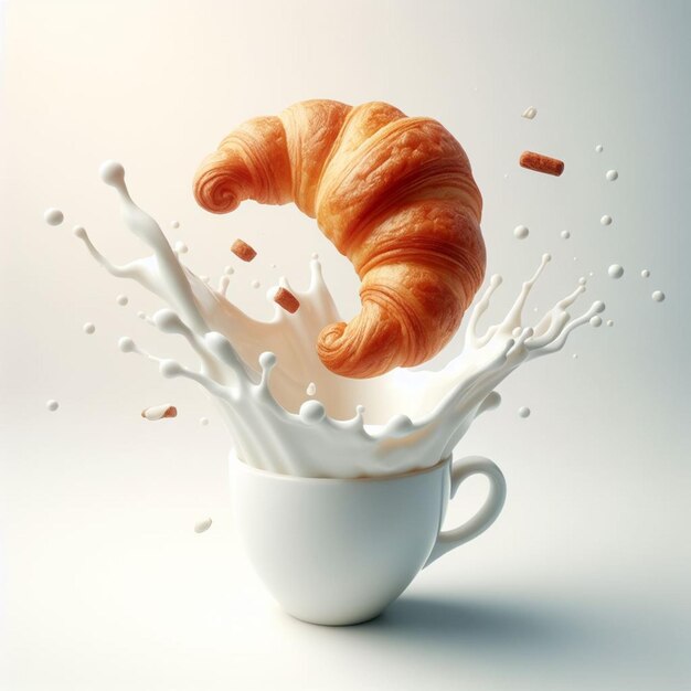 croissant splash with milk splash