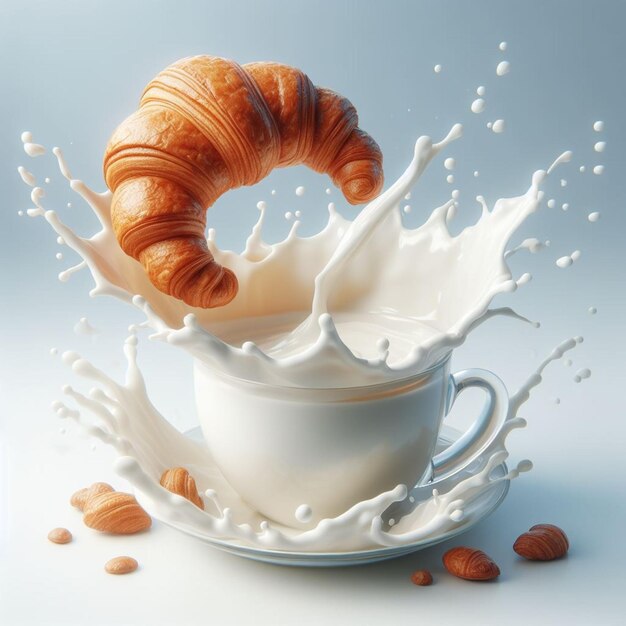 croissant splash with milk splash