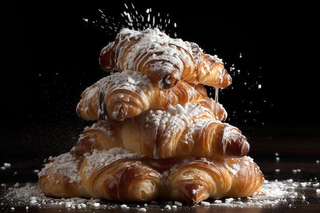 Croissant stapel met suikerpoeder