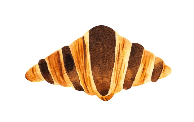 Croissant with chocolate Hand drawn watercolor