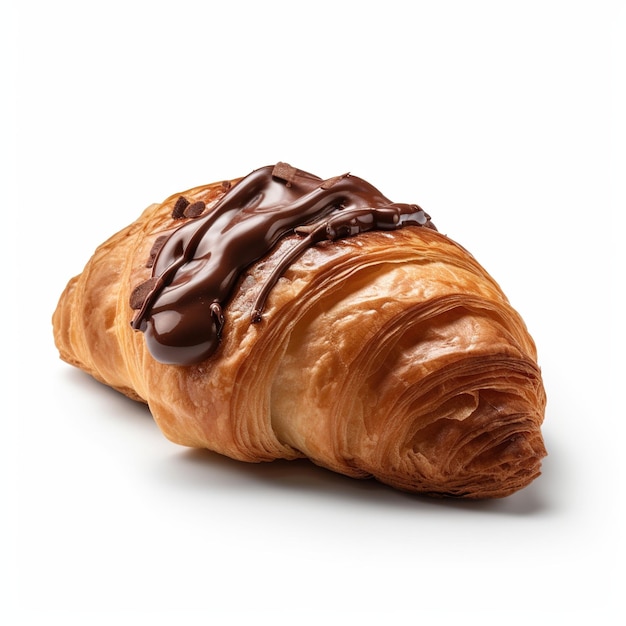 A croissant with chocolate on it and the word " chocolate " on the top.