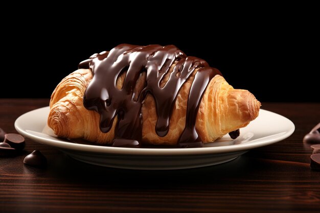 Photo croissant with chocolate on a plate