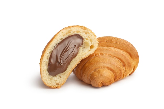 croissant with chocolate on a white isolated background