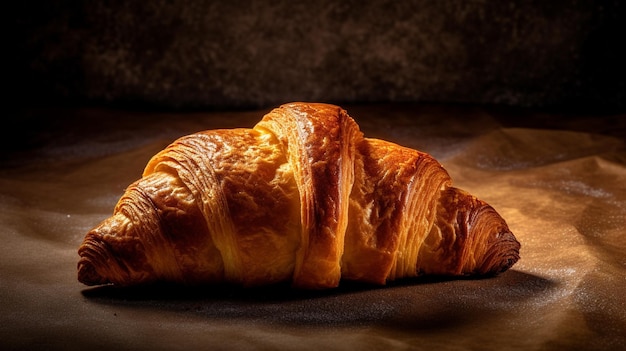 A croissant with a dark background