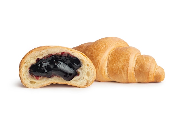 croissant with jam on a white isolated background