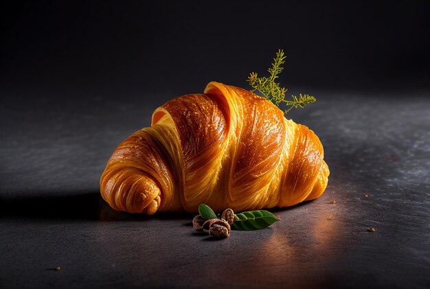 A croissant with a walnut on the top