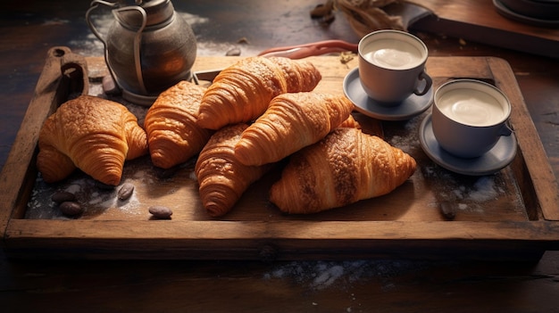 croissants_and_coffee_on_a_wooden_trayai ジェネレーティブ