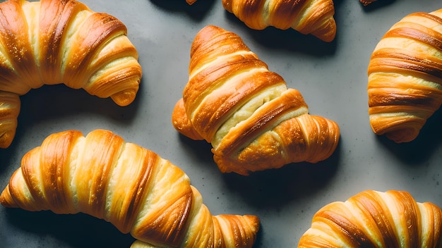 croissants are on a tray with a black background