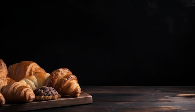 Croissants and bread frame with copy space Generative ai