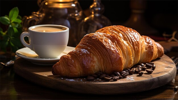 croissants and coffee on a wooden table