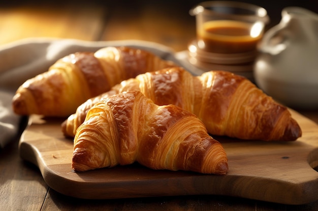 Croissants gerangschikt als onderdeel van een continentaal ontbijt