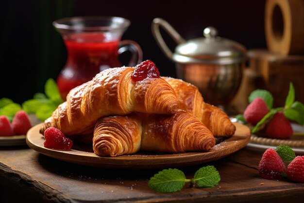 Croissants met framboosjam een ochtendplezier