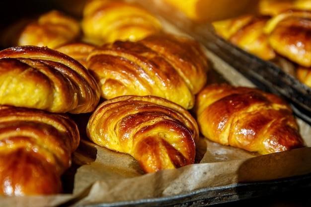 Croissants simple in bakery for breakfast, for sale