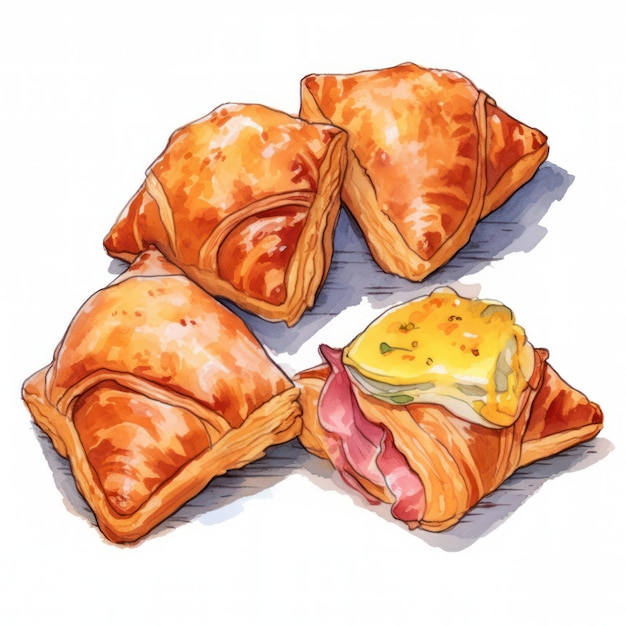 Croissants stuffed with ham and cheese isolated on a white background