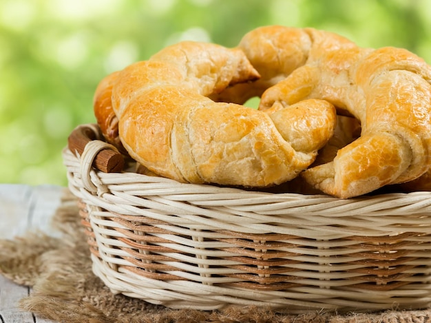 Croissants in a wicker basket