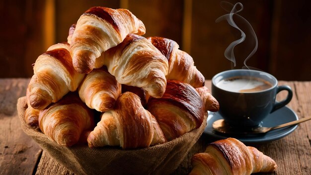 Croissants with coffee cup