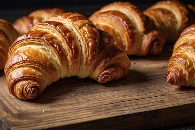 Photo croissants on wooden plank