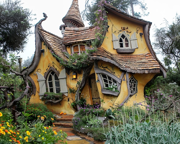 The Crooked House in a quaint setting a fairytale structure that bends reality inviting curiosity and wonder