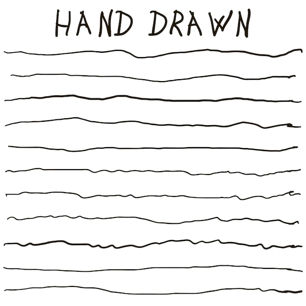 Crooked uneven hand drawn lines vector horizontal curves lines strip hand drawn set