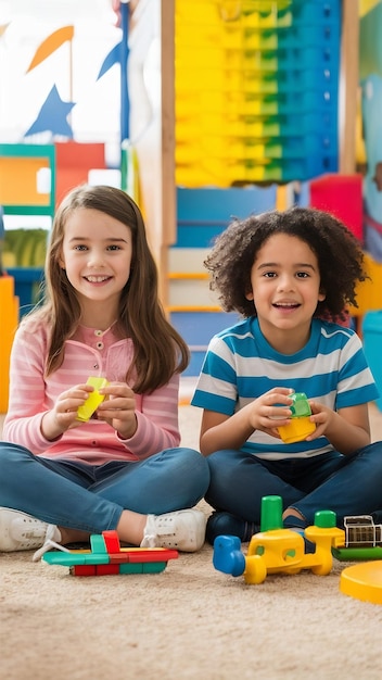 Crop children with toys