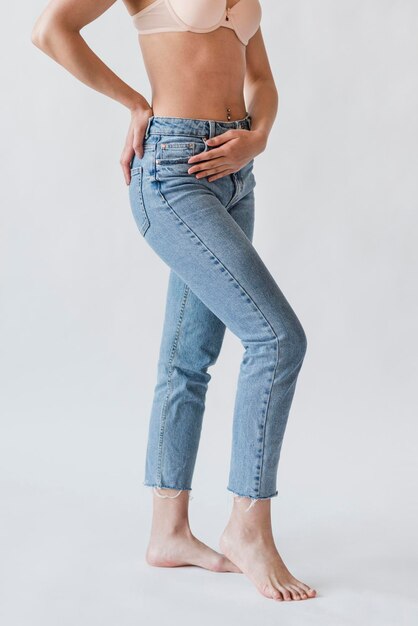 crop female legs denim