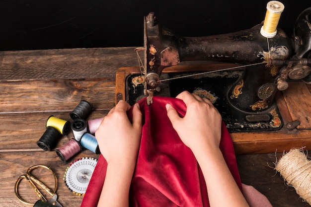 Crop hands using old sewing machine