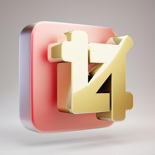 Crop icon. Golden Crop symbol on red matte gold plate. 3D rendered Social Media Icon.
