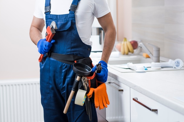 Crop plumber on kitchen