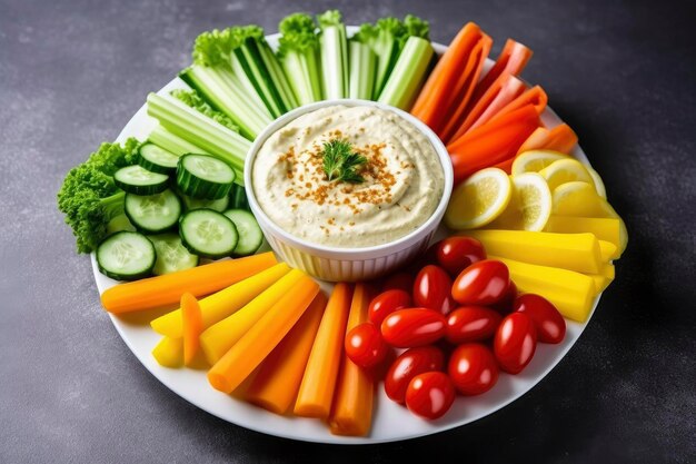 Crop shot of plate with colorful healthy sliced vegetables
