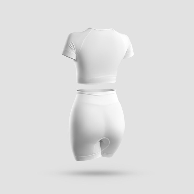 Crop top cycling shorts compression suit in white black gray heather isolated on background
