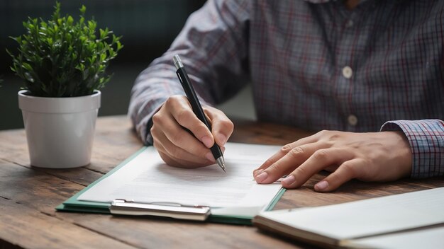 Crop workman writing in paper