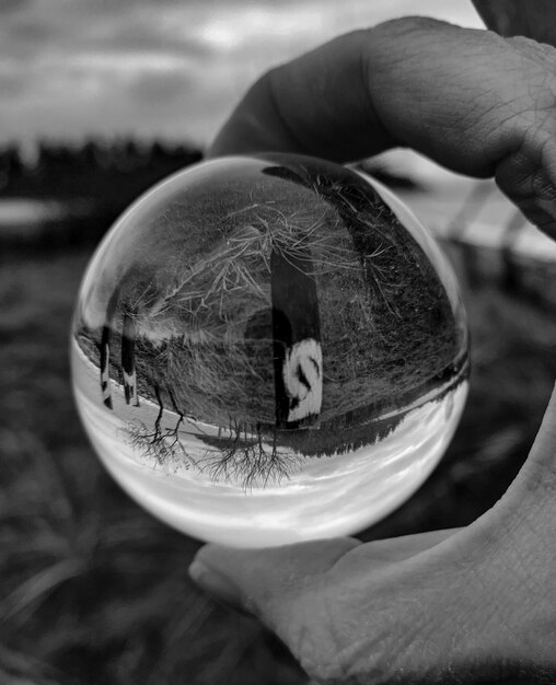 Photo cropped hand holding crystal ball