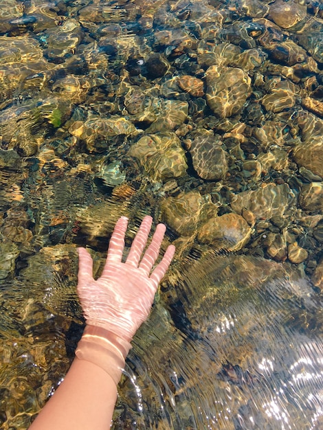 Foto mano di uomo tagliata in acqua