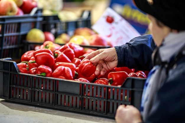 Cropped hand of person buying vegetables at market
