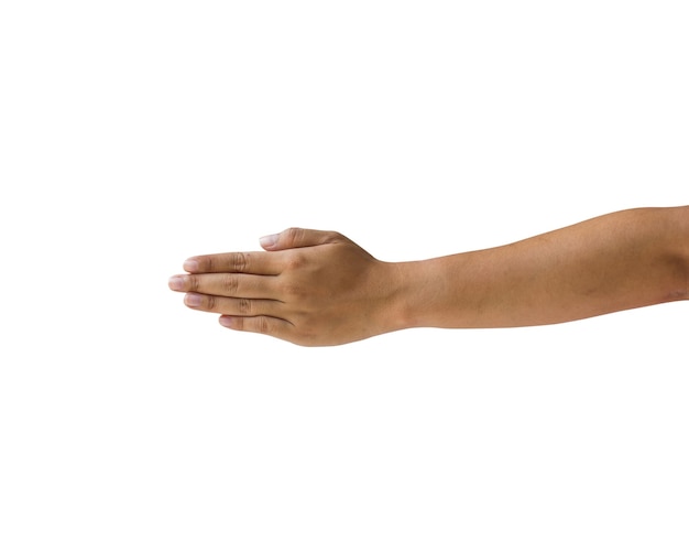 Photo cropped hand of person gesturing against white background
