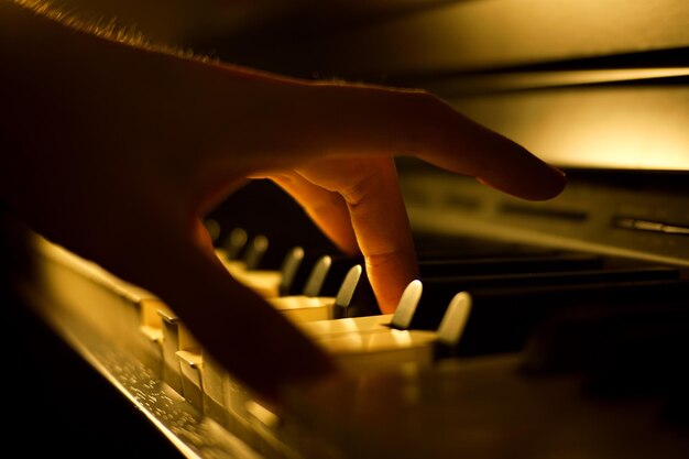 Photo cropped hand of person playing piano