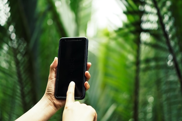 cropped hand using smart phone