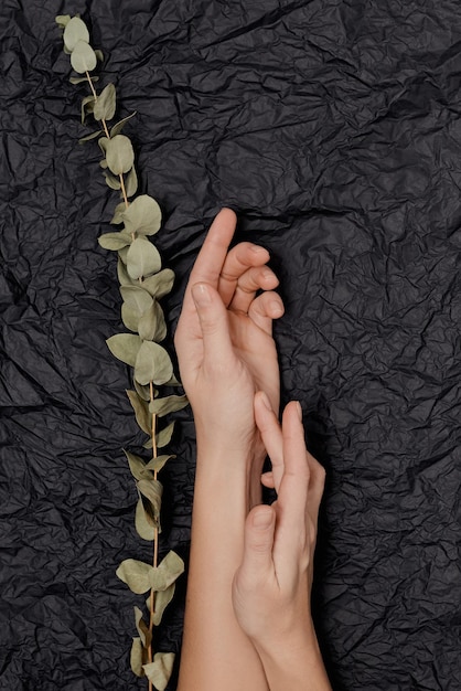 Photo cropped hand of woman with henna tattoo