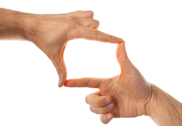 Photo cropped hands of man gesturing against white background