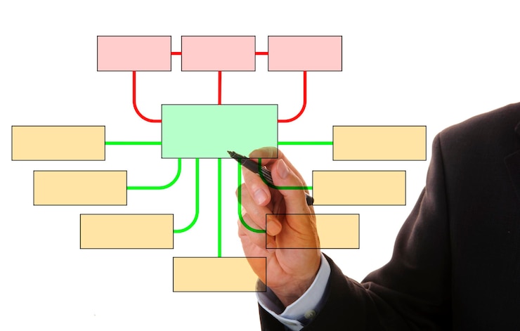 Photo cropped image of businessman pointing on diagram