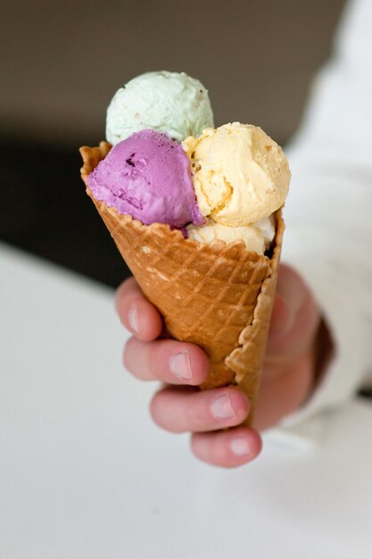 Cropped image of hand holding ice cream cone