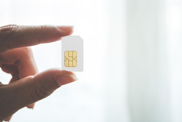 Cropped image of hand holding sim card