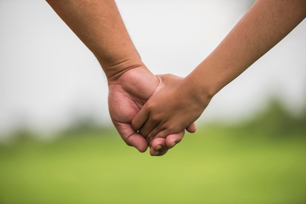 cropped image of man holding hand of daughter