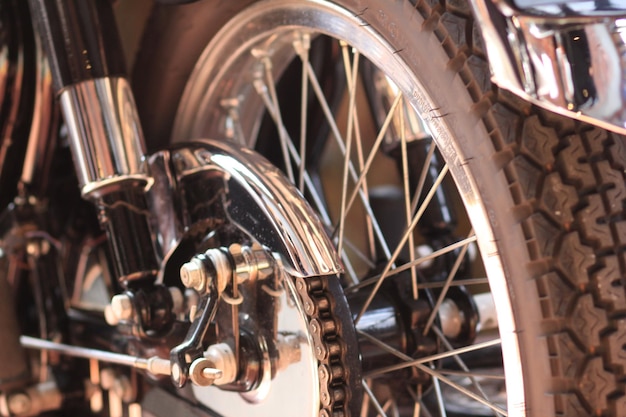 Photo cropped image of motorcycle wheel