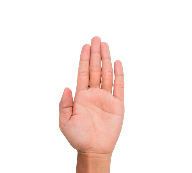 Фото Обрезка изображения человека с пятью пальцами на белом фоне