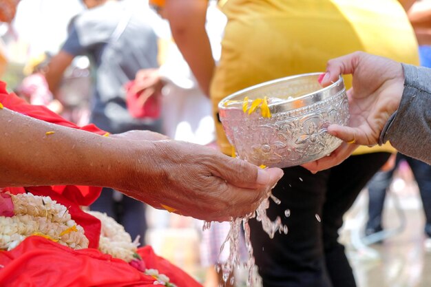 Cropped image of person pouring water on hands