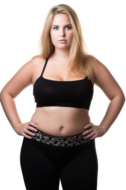 A cropped image of a plus size woman in isolated on white created with generative ai