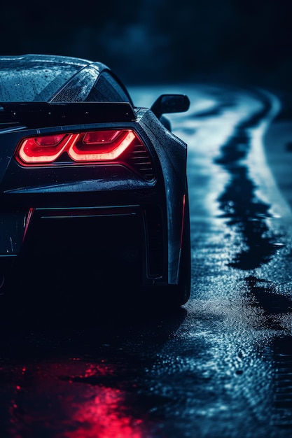 Cropped image of sport car on dark background vertical shot