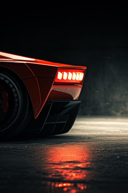 Cropped image of sport car on dark background vertical shot